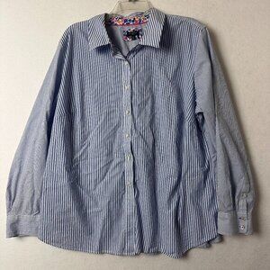Talbots shirt sz 2X XXL Button Up  Blue Strips Floral Accent Cotton‎ Lightweight